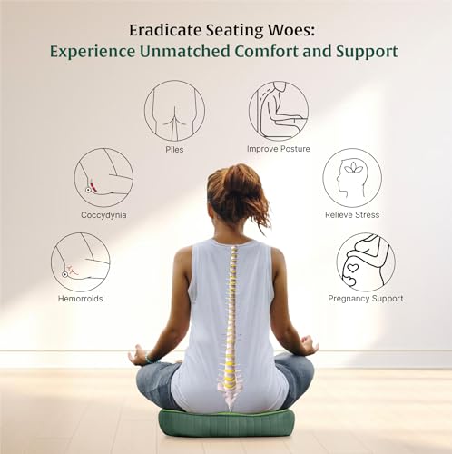Image of The White Willow Coccyx Orthopedic Medical Grade Foam Seat Cushion for Lower Back Pain, Sciatica, Tailbone & Hip Pain Relief- Above 50Kg Body Weight, Car Seat Cushion, Green (18 inch L x 14 inch W x 3 inch H)