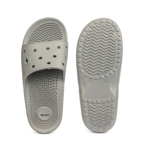 Image of Bata Men's Massage Slippers, Grey, Textured Footbed, Perforated Design, UK 6