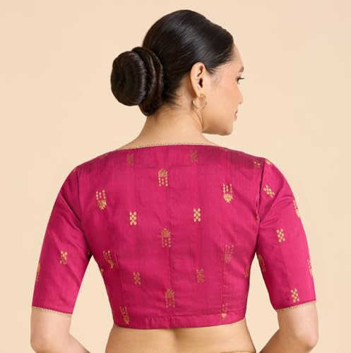 Image of Studio Shringaar Women's Handloom Cotton Silk Readymade Saree Blouse