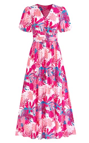 Image of PRETTYGARDEN Womes Boho Maxi Dresses 2026 Summer Spring V Neck Puff Sleeve Empire Waist A Line Flowy Long Beach Floral Dress