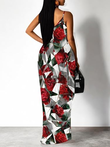 Image of Women Spaghetti Strap Maxi Dress with Pockets | Soft fabric relaxed fit sleeveless v neck with pockets for party and daily wear