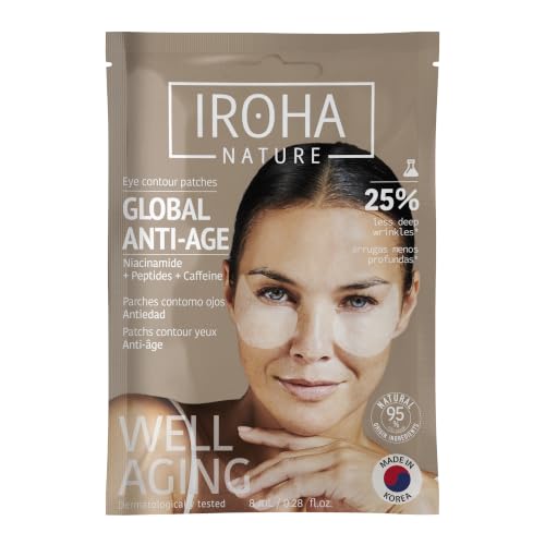 Iroha Nature- Parches Ojos Antiedad |Niacinamida, Cafeína y Péptidos |Reducción Arrugas, Líneas de Expresión, Bolsas y Ojeras|Hidratación con Ácido Hialurónico |Vegano y 100% Biodegradable