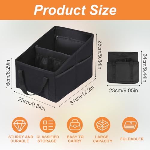 Druuzyl Auto Organizer 31x25x25cm Autositz Organizer zusammenklappbar Aufbewahrungsbox für Beifahrersitz, Sitzaufbewahrungstasche Rücksitz Organizer mit Teilung Griffen und mehreren Netztaschen