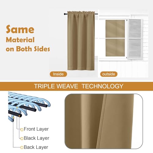 Image of Aiyufeng Taupe Blackout Curtains for Bedroom 63 Inch Length 2 Panels Set, Solid Thermal Insulated Energy Saving Rod Pocket Window Treatment Curtains Blackout Drapes, W40 x L63 Inch, Taupe