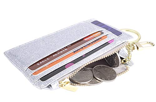 Image of Womens Slim RFID Credit Card Holder Mini Front Pocket Wallet Coin Purse Keychain (Star Sliver)