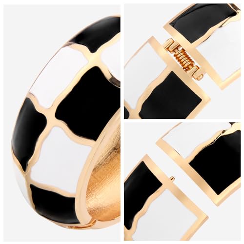Image of wynameleri Modern Cloisonne Bracelet Geometric Enamel Cuff Bangles Hinged Bracelet Jewelry for Women Gift Box 184136