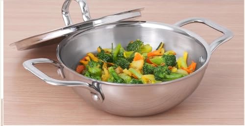 Image of Kanshita's Rasoiware Platinum Series Triply Kadhai - 5L Stainless Steel with Lid, Induction & Gas Stove Ready (31.5 cm)