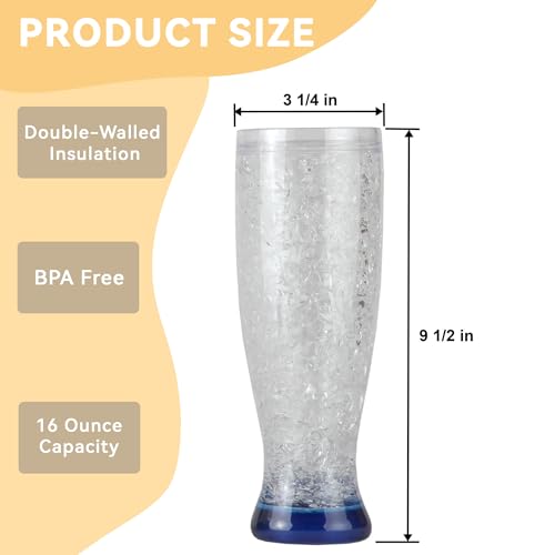 Image of Lily's Home Freezer Beer Mugs, Set of 4-16 oz Double Wall Insulated with Liquid Gel, Frosty Chiller Cups, Break-Resistant Acrylic Freezable Glasses for Home Bar, Pool Parties, BBQ & Outdoor Gifts