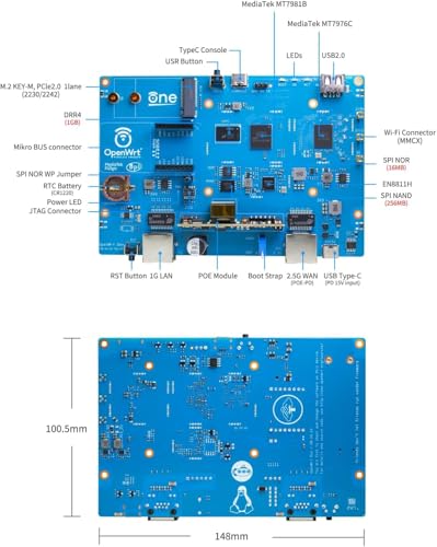 Image of youyeetoo Banana Pi OpenWrt One - WiFi 6 Official OpenWrt Router Mainline Support,MediaTek MT7981B SoC 1GB DDR4 RAM, RJ45 Port