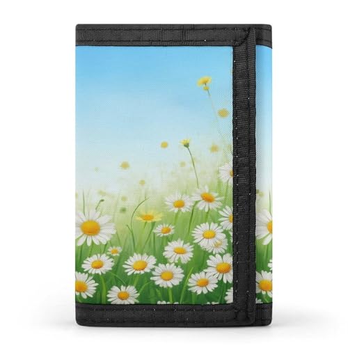 Fashion Slim Spring Daisy Flower Trifold Wallet, Wallet with Front Pocket Zipper And Key Chain, Wallets for Travel Outdoor