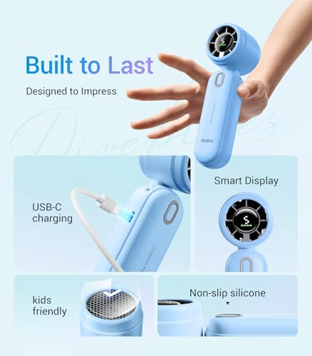 Image of Diveblues High-Speed Portable Handheld Turbo Fan, USB Rechargeable Battery Powered, Small Portable Pocket Fan for Travel, Outdoor, Home, Office, Concerts, Lash, Gift for Women(Blue)