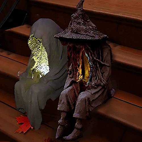 Solar Lights Outdoor,Witch Ghoul Solar Energy Lamp,Witch Soul Sitting Resin Ornaments,LED Garden Courtyard Decoration Light,for Home Decor Make Your Garden Full Mystery