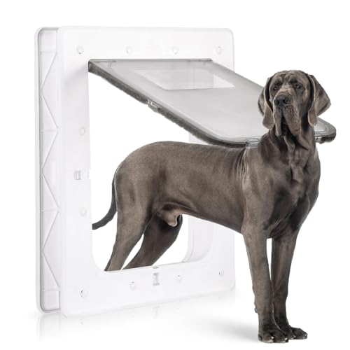 Weatherproof Plastic Dog Door with Lock, White, 16.7"x11.7