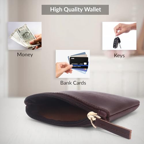 Image of Small Vegan Leather Coin Purse Pouch, Minimalist Zipper Wallet Set in Black and Beige, Compact Money Organizer, Makeup Pouch (Brown-Grey)