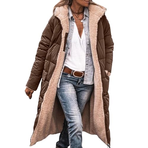 Womens Winter Coats Reversible Fleece Long Puffer Jacket Shearling Fleece Down Jackets Outerwear with Hood