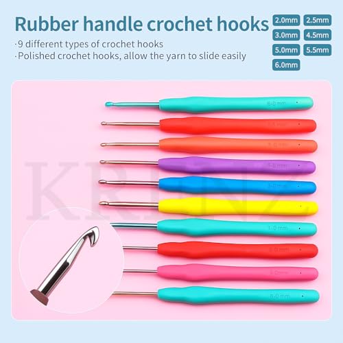 Image of KRENZ 130 Pcs Premium Crochet Knitting Kit for Beginners Crochet Kit Set with Yarn, Hooks, Needles & Tools in Carry Bag Floral Hanging Storage Bag DIY Knitting Craft Starter Set for Adults & Kids