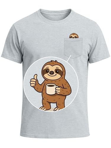 T-shirt paresseux homme poche poitrine haut coton graphique café mode originale décontractée