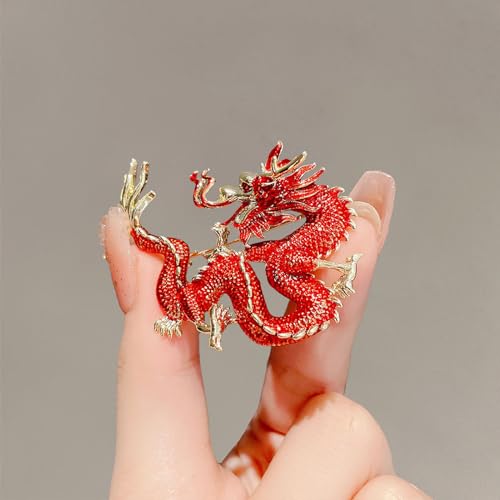 Image of Gold Dragon Brooch Pins for Women & Men - Chinese Dragon Shawl Clips & Suit Tie Pins