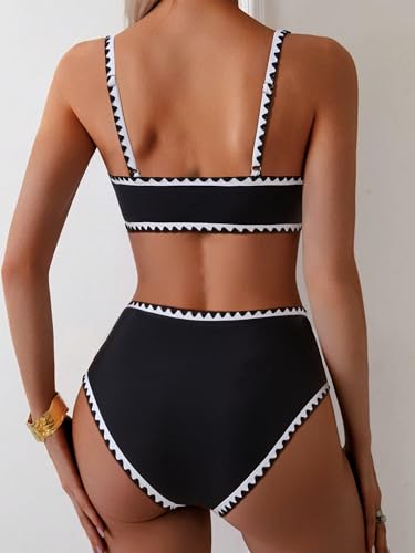MOOSLOVER Women Bikini Sets Plunging High Waisted Swimsuit Whip Stitch 2 Piece Bathing Suits3