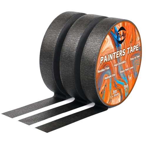 Image of 3 Pack Black Painters Tape - Masking Tape 1 inch Wide - Multi-Surface, Smart Adhesion, Indoor & Outdoor Use - Paint Tape for DIY, Labeling, Art, Car, General Purpose - 270FT Total