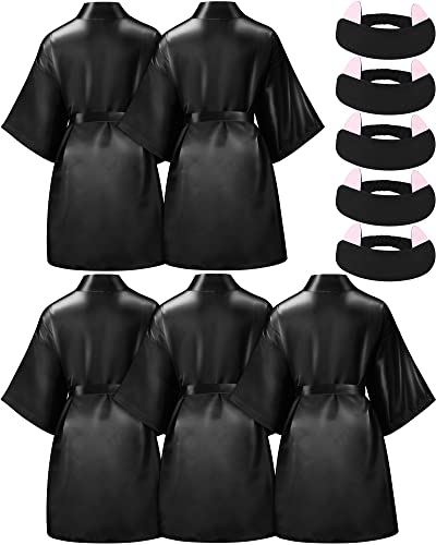 Jecery 5 Pack Kids Birthday Squad Girl Robes Silk Satin Spa Party Robes Flower Slumber Robes Diy Bathrobes With Headband For Party (Black, 12) #TOP28