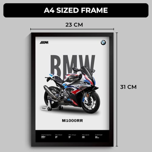 Image of BMW M1000RR Poster | Superbike BMW Framed Poster | Framed Matt Superbike | Bike Posters A3 Size (31 x 23 cm) | Motorrad Bikes Posters for Wall, Home, Bedroom, Living room decoration (F 021)