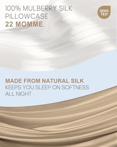 Image of THXSILK 100% Mulberry Silk Pillowcase for Hair and Skin Health, 22 Momme Soft and Smooth Pillowcase with Hidden Zipper, Both Sides Premium Grade 6A+ Silk, 1pc (Standard 20 inchx26 inch, Taupe)