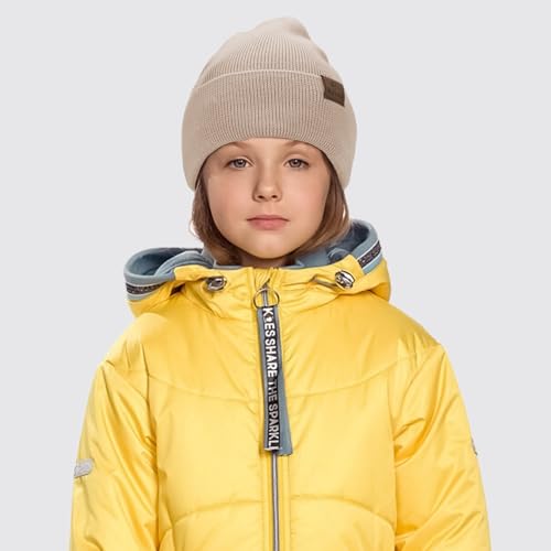 Image of ACTLATI Kids Merino Wool Beanie Hat Winter Boys Girls Knit Beanies Caps Unisex Fleeced Cuffed Skull Caps 7-14 Years