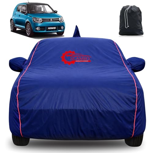 Image of 100% Waterproof Car Cover for Maruti Suzuki Ignis 2016-2019 | All-Weather, Dustproof & UV Protection | Heavy-Duty 3-Layer Fabric | Custom Fit with Mirror & Antenna Pocket | Navy Blue