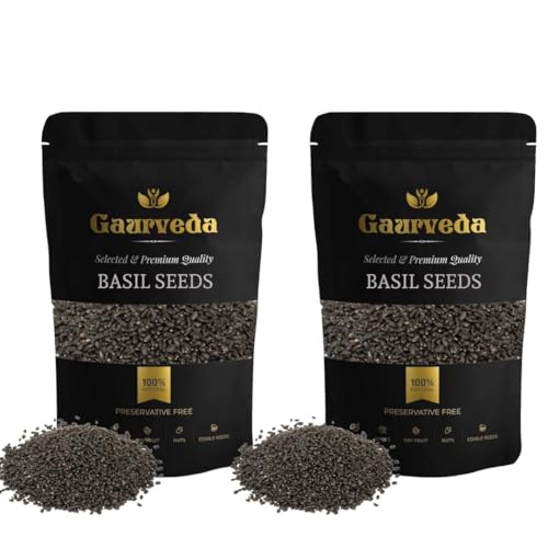Image of GAURVEDA Basil Seeds For Eating - Acts as Cooling Agent - For Weight Loss (200 Grams * 2 = 400 Grams, Basil Seeds)