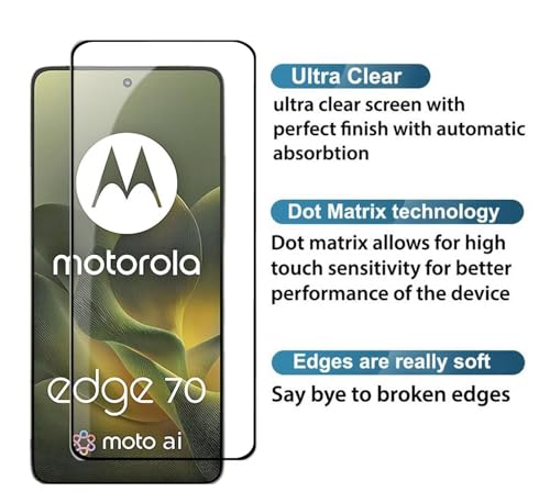 Image of HD Tempered Glass Screen Protector Compatible for Moto Edge 70 5G with Edge to Edge coverage and Easy Installation kit