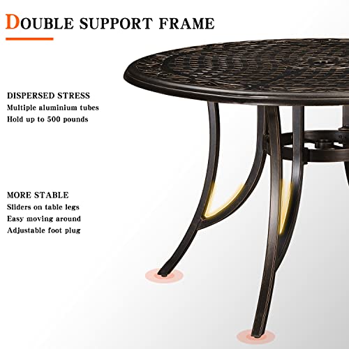 Purple Leaf Outdoor Dining Table 47'' Cast Aluminum Patio Funiture Table With Umbrella Hole Rhombic Round Patio Dining Table #TOP3