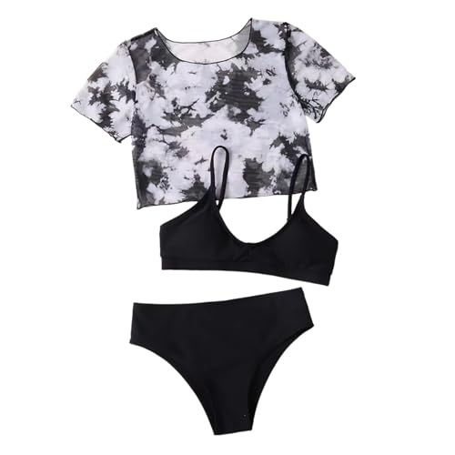 Maillot de bain bébé 3-16 ans rashguard swimwear fille t-shirt manches courtes short et bonnet