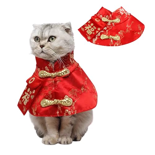 Dog Chinese New Year Costume Pets Knot Buttons Tang Suit Neck Strap Scarf Dog Chinese Style Cloak Coat Pet Vest for Cats Puppies Teddy Bichon Small Dogs (S,Red)