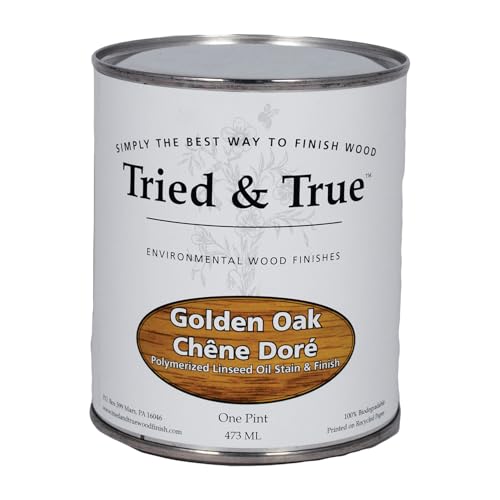 Tried & True Golden Oak Stain & Finish, Pint - Linseed Oil Wood Stain, Perfect for Home Improvement, Furniture, & Kitchen Wood Projects, Natural Wood Stain & Oily Finish, Pigmented Danish Oil