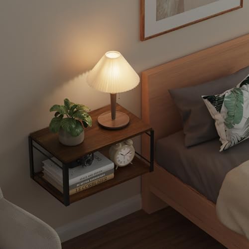 NANAGIFTREE Floating Nightstand Wall Shelf, Wood Bedside Shelf Wall Mounted Nightstand Set of 2, Floating Bedside Table for Bedroom, Living Room, Bathroom, Kitchen, Office (Vintage Brown) NANAGIFTREE Floating Nightstand Wall Shelf, Wood Bedside Shelf Wall Mounted Nightstand Set of 2, Floating Bedside Table for Bedroom, Living Room, Bathroom, Kitchen, Office (Vintage Brown)
