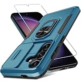 Picture of Compatible with Samsung Galaxy S24/S25 Case Built in Slide Camera Lens Cover+Screen Protector+Ring Holder,Heavy Duty Shockproof Full Body Phone Cover,2025 Blue