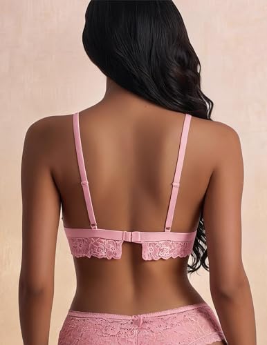 Image of Avidlove Lace Bralette for Women Sexy Wireless Bralettes Non Padded Bralette V Neck Minimizer Lingerie