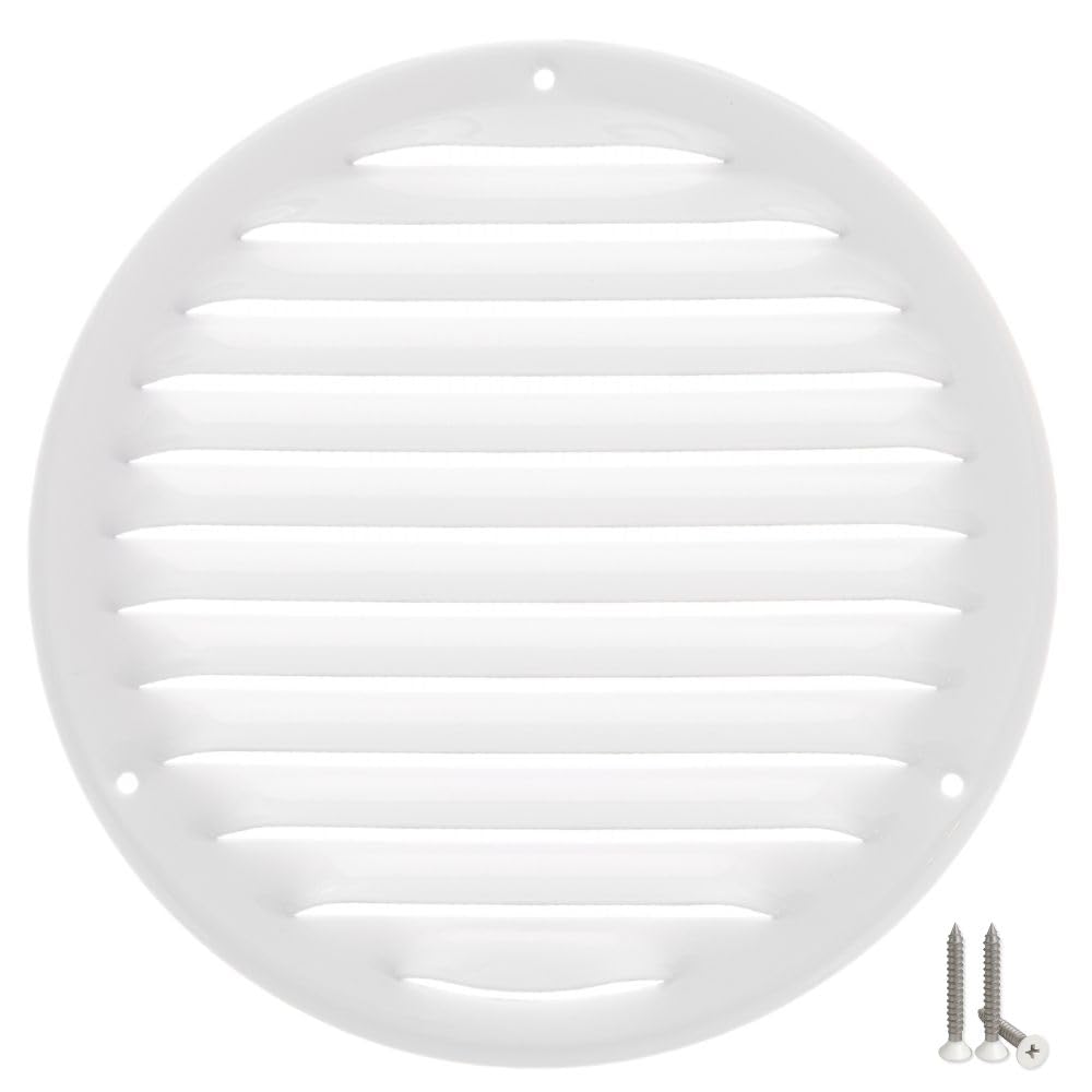 LIRAST 6" Round Vent Cover for Wall and Ceiling - White Soffit Vents for Outdoor and Indoor - Metal HVAC Return Air Grille with Mesh - External