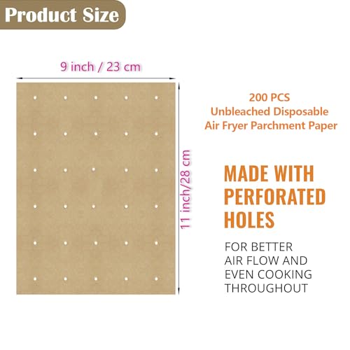Image of WMKGG 200 PCS Unbleached Air Fryer Parchment Paper, 11 x 9 Inch