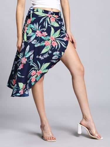 Image of GirlCode Women's Boho Floral Print Wrap Front Self Tie Knot Midi Skirt Women & Girls