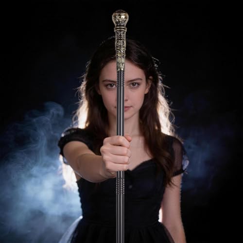 Image of GORGECRAFT Halloween Cosplay Antique Cane Vintage Walking Stick 145cm Costume Cane Plastic Punk Prop with Antique Golden Top Handle Knob Pretend Play Royalty Scepter Wand for Themed Events Stage Show