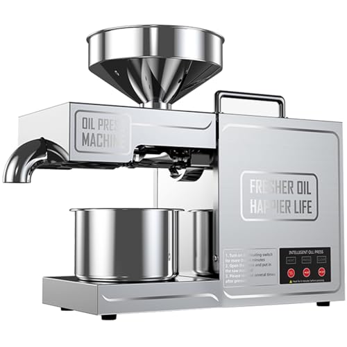 RETRIN Pressa per Olio in Acciaio Inossidabile 820 W,Frantoio a Olio Elettrico Spremitura a Freddo/Caldo,Preriscaldamento 6 Minuti,Produzione Olio al 99% - 5 kg/H,con Controllo Temperatura