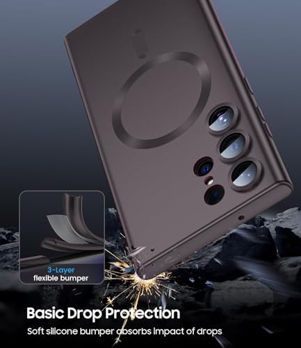 Image of DIZORO Samsung S24 Ultra Case, Compatible with Mag Safe Back Cover, Matte Luxury Metallic Luster Flexible TPU Wireless Charging Shockproof Case with Camera Protector Lens (Coffee)