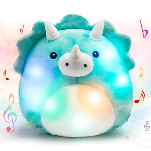 SpecialYou 11Blue Light Up Triceratops Plush Pillow Glowing LED Blue Dinosaur Stuffed Animal Plush Toy Plushie Toy Squishy Pillow Birthday Christmas Valentine Presents for Kids Boys Girls