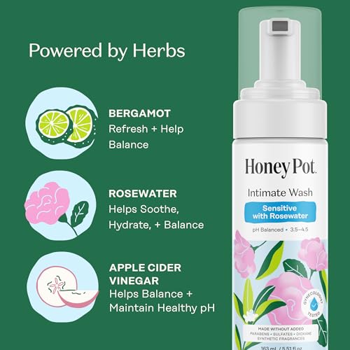 Image of The Honey Pot Company - Feminine Wash - Herbal Infused - Sensitive Skin Types - PH Balanced Plant Based Hygiene Products - Sensitive w /Rosewater - 5.51 Fluid Oz.