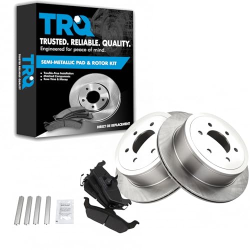 Image of TRQ Rear Brake Pad and Rotor Set Semi Metallic Solid Rotors | For 2004-2011 Ford F-150 2006-2008 Lincoln Mark LT