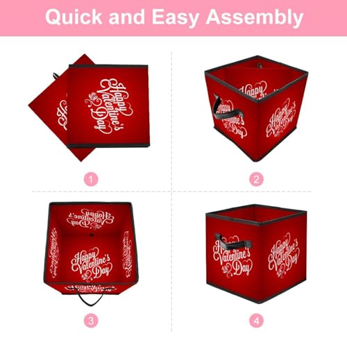 Boîte de rangement pliable cube Red Love en tissu avec poignées - 6