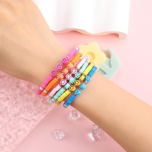 Colorful Smiley Face Fruit Beaded Bracelets for Women Rainbow Stretch Clay Preppy Bracelets Y2k Heishi Surfer Stackable Bracelet Set Handmade Summer Beach Party Jewelry Gift 6
