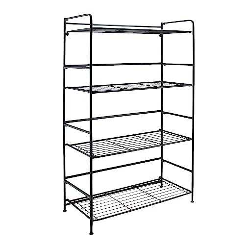 Flipshelf 37634DS -Folding Metal Bookcase-Small Space Solution-No Assembly-Home, Kitchen, Bathroom and Office Shelving-Black, 4 Shelves, Wide